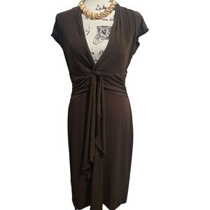 Brown Deep V Neck With Rouched Waist